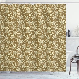 Ambesonne Floral Cortina de Baño, Primavera Barroco Temáticas, Paño Conjunto de Decoración de Baño de Tela y Ganchos, 70" Alto, Arena Marrón Caramelo