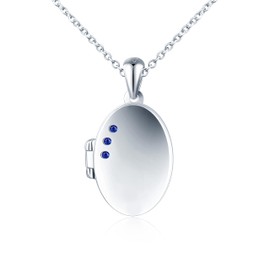 INFINIONLY Women's Girls Locket Necklace 925 Silver Chains Oval Pendant with Cubic Zirconia Creative Photo Necklaces for Opening Souvenir Lockets, Silver, Cubic Zirconia