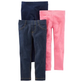 Simple Joys by Carter's Girls' 3-Pack Leggings, Navy/Pink/Denim, 8