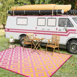 Anidaroel Ombre Outdoor Rugs 8x10 for Patios Clearance, Waterproof Camping Rugs for Outside RV, Reversible Plastic Straw Mat, Large Outdoor Area Rug for Deck, Backyard, Picnic(Orange&Pink,8‘x10')