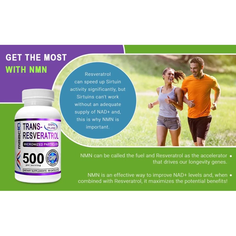 Maac10 Trans-resveratrol 500mg + Bioperine 10mg 60 Cáps Sabor Sin