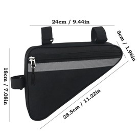 Lunaanda Bicycle Bag Frame, Waterproof Bicycle Triangle Bag with Reflective Strips, 2L Oxford Frame Bag Bicycle for MTB Mountain and Road Bikes, Bicycle Tool Bag, Black