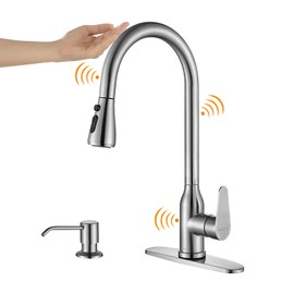 Touch Kitchen Faucet,KEER Smart Kitchen Sink Faucet with Pull Down Sprayer, Touch on Activated Kitchen Bar Sink Faucet Brushed Nickel, Stainless Steel