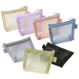 RuiChy Small Mesh Zipper Bags, 7 Pcs Nylon Zip Makeup Pouches for Lipstick Cosmetics, Multifunctional Transparent Travel Toiletry Bags Coin Purses Card Holders for Stationery Keys Cash Credit Cards