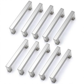 Drenky Kitchen Cupboard Handles, 10 Pack Cabinet Pulls Silver Brushed Stainless Steel Square T Bar Handles for Cupboards & Draws Cabinet, Modern Style, Hole Center 96mm with Screw