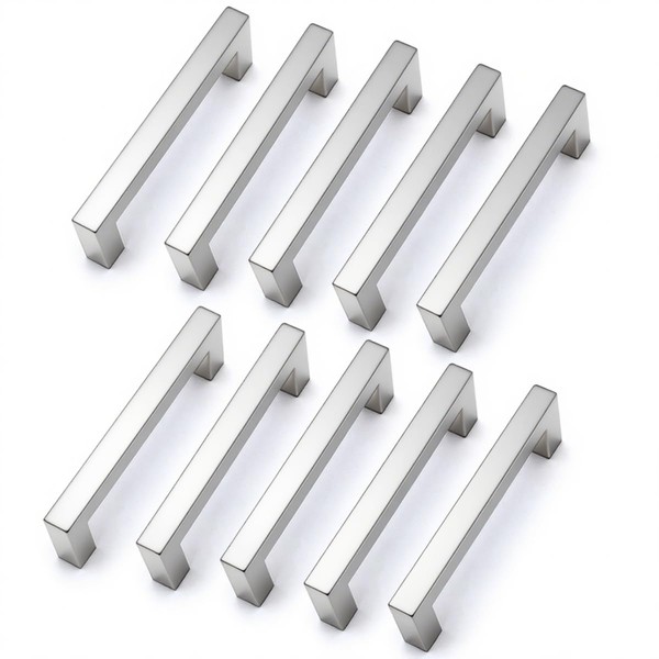 Drenky Kitchen Cupboard Handles, 10 Pack Cabinet Pulls Silver Brushed