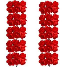 CCINEE 144pcs Mini Paper Flowers, 30mm Mulberry Paper 1.2" Artificial Rose Flower with Stem for DIY Crafts Projects Scrapbooking Wedding Decorations (Red)