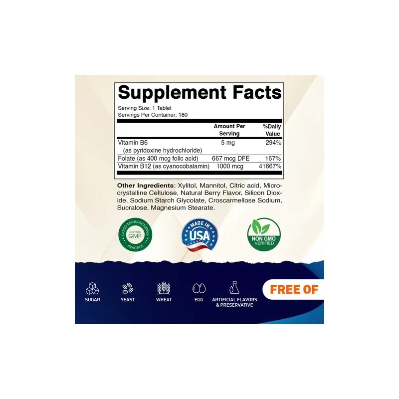 Vitamatic Ácido Fólico B12 B6 180 Tabletas Disolución Rápida