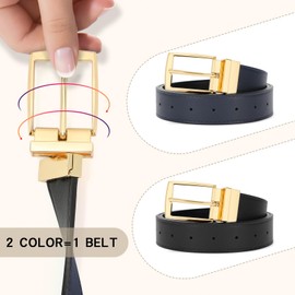 VONMELLI Reversible Belt for Women Women's Leather Belts for Jeans Pants Gold Buckle Fashion Ladies Dress Belt Trim to Fit Black Navy Blue M
