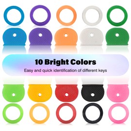 GoorDik 20 Pack Key Color Caps Covers Tags, Soft Rubber Key Identifiers, Plastic Key Toppers for Standard Flat Organization House Key (Not Suitable for Odd-Shaped Keys), 10 Colors, 2 Styles