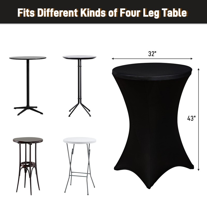 Fixwal Cocktail Table Covers, 2 Pack 32x43 Black Round Table
