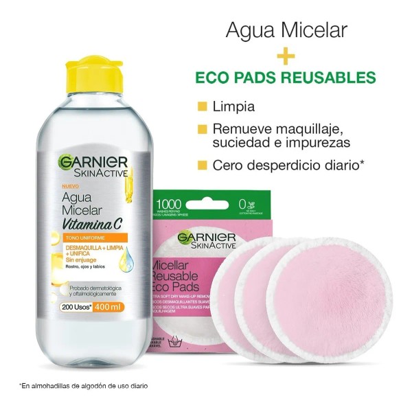 Kit Garnier Agua Micelar Express Aclara 400ml 3 Ecopads -