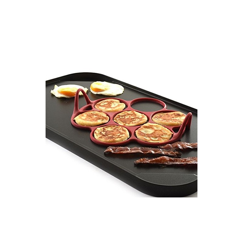 Norpro 957R Silicone Silver Dollar Pancake/Egg Ring, 7 Count,Red