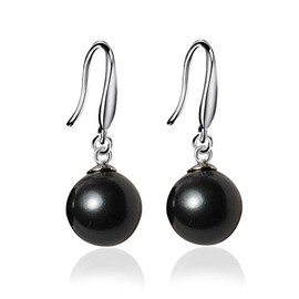 10mm Ocean Pearl Dangle Earrings Natural Shell Beads Drop Earrings Fashion Jewelry for Women-Black