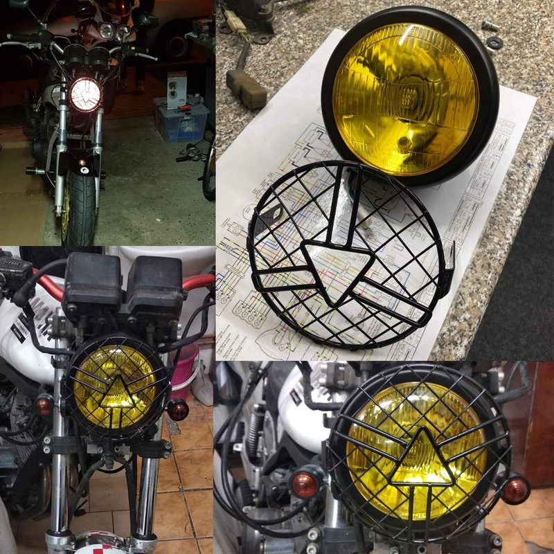 evomosa Universal motorcycle headlight, 6‘’ halogen headlight with lampshade cover