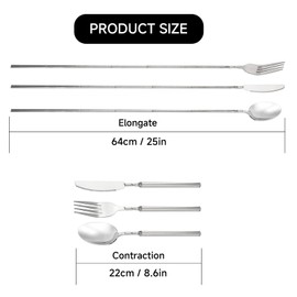 Extendable Spoon Fork knife Set Telescopic, 8.7-25.4Inch Long Stainless Steel Retractable Spoon Fork knife Set Extendable Dinner Fruit Dessert BBQ