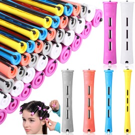 60 Piezas Set de Varillas Permanentes para Cabello - Rollos Antideslizantes de Plástico (6 Tamaños + 6 Colores) con Banda Elásticas, Ideal para Ondas Frías, Rizados Cortos y Herramientas de Peluquería