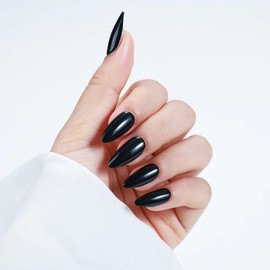 Rnker Press On Nails - Black, Almond Black Top gel Nails with Bright Finish, 15 Sizes - 30 Nail Kit with Glue