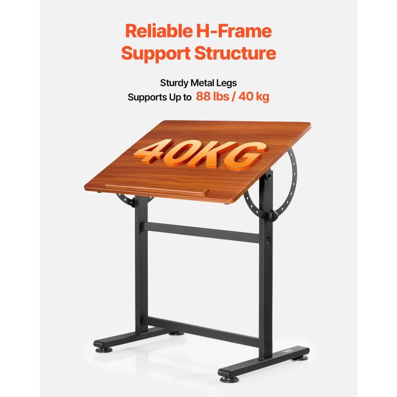 Adjustable 0-90 Degrees Tilt Portable Artist Table Black H-Frame with