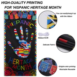 Hispanic Heritage Month Decorations, 3PCS National Hispanic Heritage Month Backdrop, Latin American Banner Spanish Classroom Decor, Wall Hanging Porch Banner for Classroom