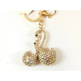 Crystal Shinny Beautiful Lovely Dual-Swans Keychain Women w/ Multi-Color Options
