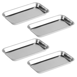 4 Pcs Metal Laboratory Supplies Trays, Stainless Steel Trays, Rectangular Instrument Tray, Metal Dental Traysfor Lab Tool Instruments Surgical Tools Bathroom Organizer(8.86 x 4.61 x 0.79")
