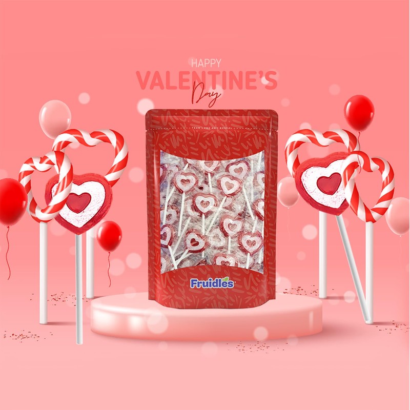 Valentine's Tattoo Heart Lollipops Candy, Red Heart Shaped Hard Candy