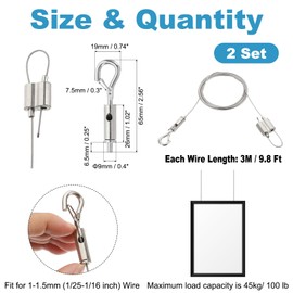 PATIKIL 2Pcs Adjustable Picture Hanging Wire Kit, 3 Meters /9.8 ft Fit for 1.5mm Wire Heavy Duty Stainless Steel Wire Rope Hanger Hardware with Double Way Adjustable Hook for Hang Mirror