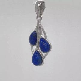 Amber America Natural and Genuine Blue Leaf LAPIS LAZULI Pendant - 925 STERLING SILVER #908