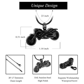 VCCWYQK Motorcycle Urn Necklace Cremation Jewelry for Ashes for Men Motorbike Necklace Pendent Stainless Steel Keepsake Memorial Gift