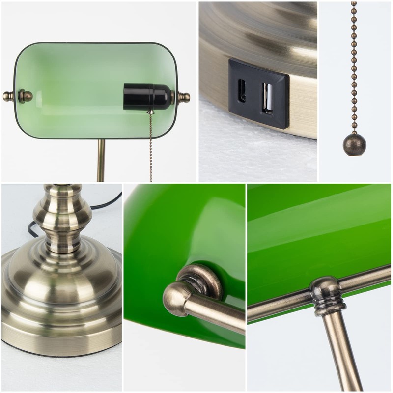 JCPYIUL Green Bankers Lamp with Pull Switch, Retro Desk Lamp