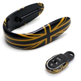 iJDMTOY Slim Size Gold Union Jack UK Flag Style Key Fob Shell Compatible with Mini Cooper 3rd Gen F55 F56 F57 F54 F60 Smart Key Fob