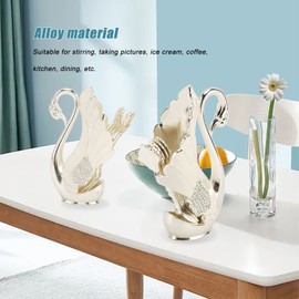 Coffee Spoon Holder Coffee Dessert Spoon Set Alloy Swan Base Holder Spoon Organizer with 6pcs, Modern Ice Cream Spoons Teaspoons Coffee Dessert Flatware(Fork)