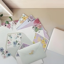 DxJ 72Pcs Stationary Letter Paper and Envelopes Set,48 Writing Stationery Paper 5.9X7.7Inch+24Pcs A6 Cute Envelopes 4x6Inch,Unique Flower Design Stationary Set for Writing Letters(H1)