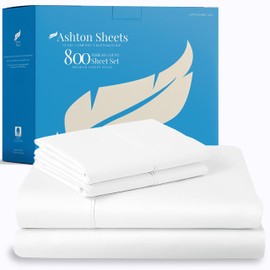 Ashton Sheets 100% Egyptian Cotton Sheets King Size - 4 PC 800 High Thread Count Egyptian Cotton King Size Bed Sheets Set (White), Soft, Cooling, 16" Deep Pocket Sateen Weave Luxury Hotel Bedsheet