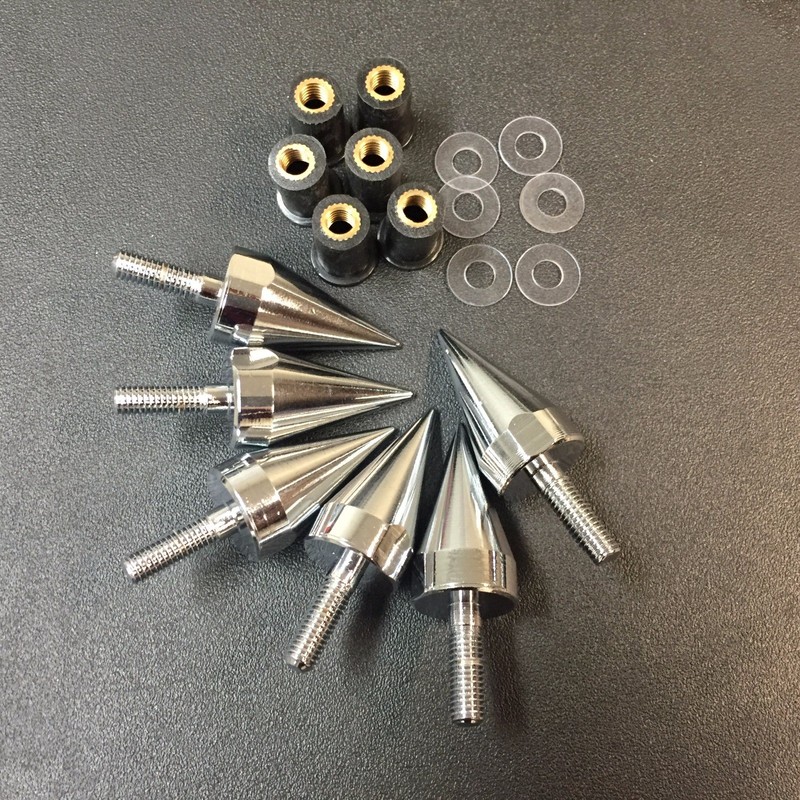 HTTMT MT218-002A- Universal Chrome Motorcycle Spike Bolts with Mounting Parts
