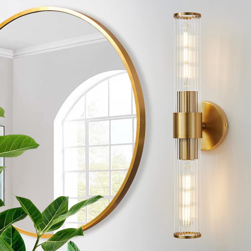 Vaziden Bathroom Light Fixtures, Gold Wall Sconce in Threaded Glass