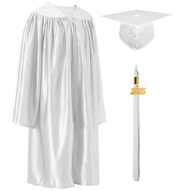 GraduatePro Kindergarten Graduation Cap and Gown Class of 2025 Shiny Set with Tassel for Preschool Kids Ceremony Gifts White 30