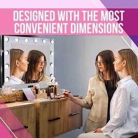 Ver Beauty Professional Large Hollywood Vanity Tempered Glass Mirror for Makeup Desk with Dimmable Led Lights Bluetooth Speakers Set, White Matte, 1 Count, VL002-126