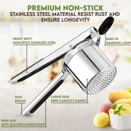 Havenity Large 15oz Potato Ricer with 3 Discs - Heavy Duty Stainless Steel Potato Masher and Ricer for Mashed Potatoes | Non Slip Baby Food Squeezer, Kitchen Gadget Tool for Food Press & Food Mill
