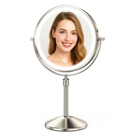 8.7in Professional Lighted Makeup Mirror- Height & Brightness Adjustable, Rechargeable 2-sided 1x/10x Magnifying HD Brighter Light Mirror- 88 Surgical-grade LEDs, 3 Colors Lights, 360° Swivel (Nickel)