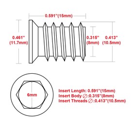 40Pcs Anwenk 1/4"-20 x 15mm Furniture Screw in Nut Threaded Wood Inserts Bolt Fastener Connector Hex Socket Drive for Wood Furniture Assortment (with Hex Spanner)