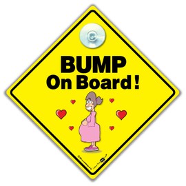 Bump On Board Sign, Bump Car Sign, Pregnancy Car Sign, Expectant Mum Car Sign, High Visibility Baby Car Sign With Suction Cup to Notify of Prgenant Mum to be in Car 14 cm x 14cm x 2cm