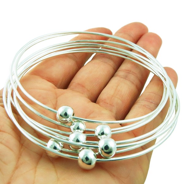 Large Sterling 925 Silver Ball Bead Stacker Bangle