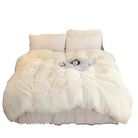 MorroMorn Shaggy Duvet Cover - Luxury Super Soft, 1PC(1 Long Faux Fur Duvet Cover) (Full/Queen, Cream White)