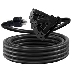 12 Gauge 3 Outlet Outdoor Extension Cord 12/3 Heavy Duty Power Cord Waterproof 3 Way Triple Tap Extension Cord Splitter with 3 Prong Grounded Plug 15A 1875W 12AWG SJTW,UL Listed (15 FT)