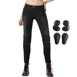 Takuey Women Motorcycle Riding Jeans Motocross Racing Pants with Upgrade Knee Hip Pads (25, Black)