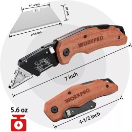 WORKPRO Folding Utility Knife w/Stainless Steel Head 1PC Razor Knife 10PC Blades