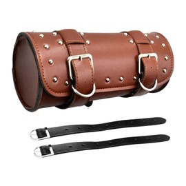 Shkalacar Motorcycle Tool Bag, PU Leather Motorcycle Fork Bag, Saddle Bag with Adjustable Straps, Saddle Bag Compatible with Honda Compatible with Kawasaki Compatible with Suzuki (Brown)