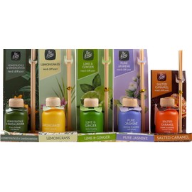 Pan Aroma 5 x Reed Diffusers - Sandalwood, Caramel, Lemongrass, Lime, Jasmine (Set of 5)